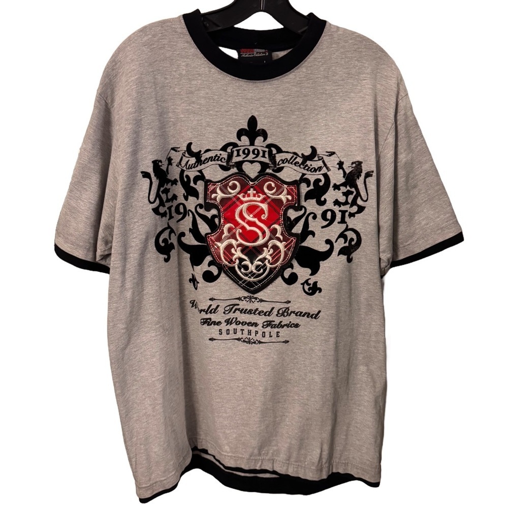 Vintage Y2K Southpole Crest Dark Grunge Emo Affliction Style Tee Large